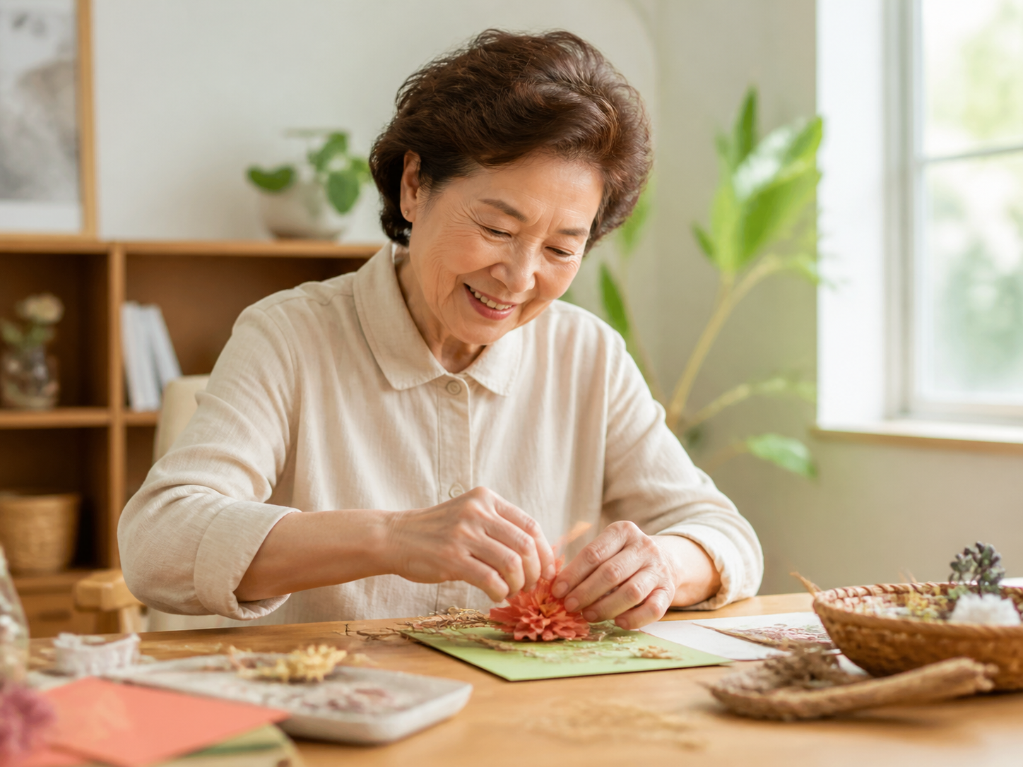 밝은 공간에서 창작활동을 즐기는 시니어